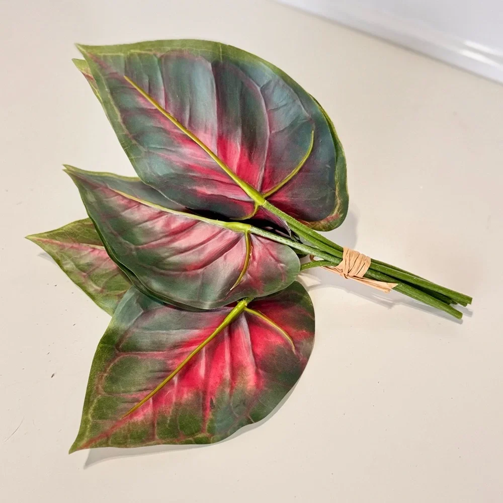 7 LIFELIKE Red Caladium Leaves Flower Picks Floral Home Decor Arrangement Wreath